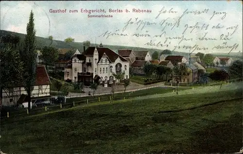 Ak Borlas Klingenberg im Erzgebirge, Blick auf den Ort, Gasthof zum Erbgericht