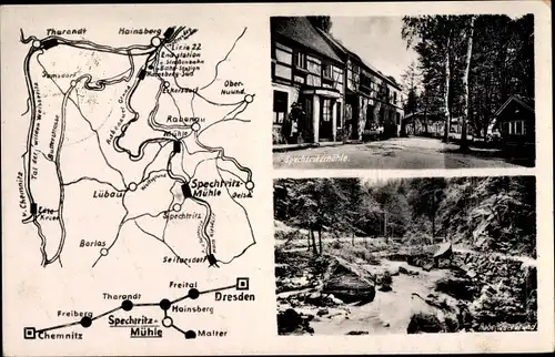 Landkarten Ak Spechtritz Rabenau im Erzgebirge, Rabenauer Grund, Spechtritzmühle