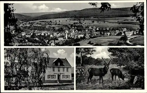 Ak Mengerschied im Hunsrück, Gasthaus zur Wildburg, Blick auf den Ort