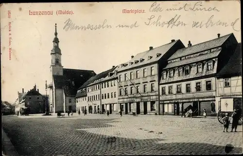 Ak Lunzenau in Sachsen, Marktplatz und Kirche