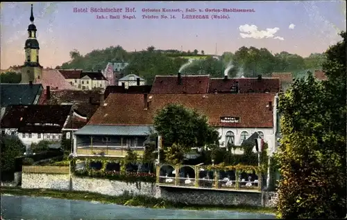 Ak Lunzenau in Sachsen, Kirche, Hotel Sächsischer Hof, Inhaber Emil Nagel