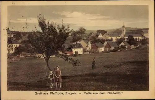 Ak Pfaffroda Olbernhau im Erzgebirge Sachsen, Partie aus dem Niederdorf mit Kirche