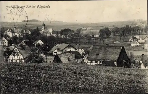 Ak Schönfeld Pfaffroda Olbernhau im Erzgebirge, Ort mit Schloss