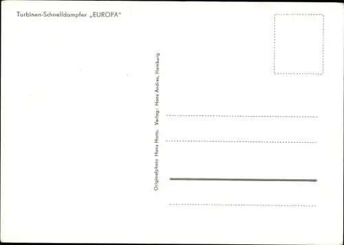 Ak Dampfer Europa, Norddeutscher Lloyd Bremen, Vierschraubenturbinenschnelldampfer