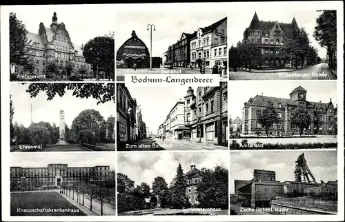 Ak Langendreer Bochum, Amtsgericht, Zum alten Bahnhof, Wittenberger Straße, Ehrenmal, Zeche