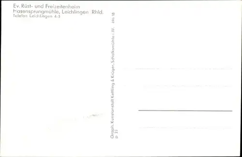 Ak Leichlingen im Rheinland, Hasensprungmühle, Ev. Rüst- und Freizeitenheim