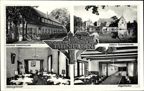 Ak Halle in Westfalen, Gasthof Tatenhausen, Inh. Franz Marx, Schloss, Kegelbahn