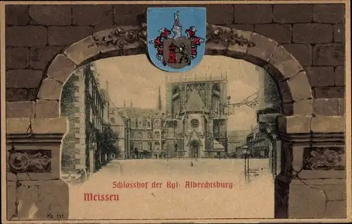 Wappen Passepartout Ak Meißen in Sachsen, Schlosshof der Albrechtsburg