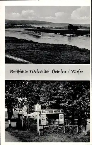 Ak Heinsen in Niedersachsen, Raststätte Weserblick, Inh. Gerhard Celten, Kraftpost Haltestelle