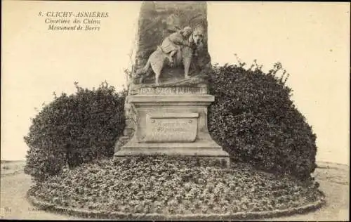 Ak Clichy Hauts de Seine, Cimetiere des Chiens, Monument de Barry