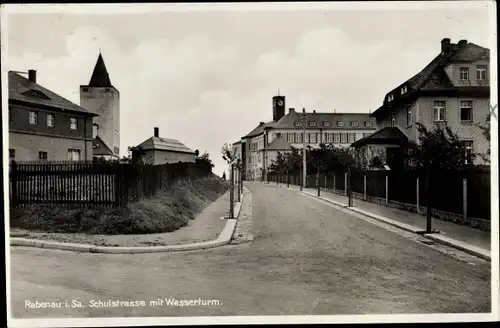 Ak Rabenau im Erzgebirge, Schulstraße mit Wasserturm