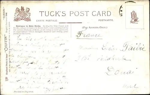 Künstler Ak Cardiff Wales, Entrance to Bute Docks