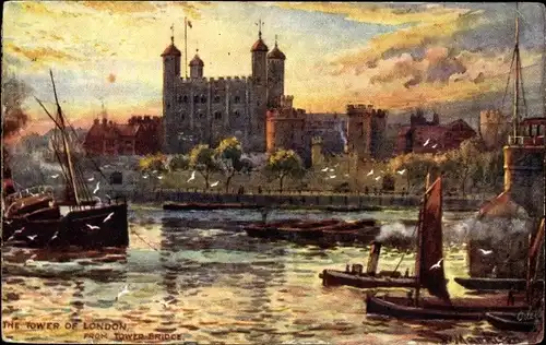 Künstler Ak London City England, The Tower of London from Tower Bridge, Tuck 7845
