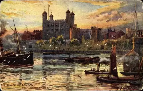 Künstler Ak London City England, The Tower of London from Tower Bridge, Tuck 7845