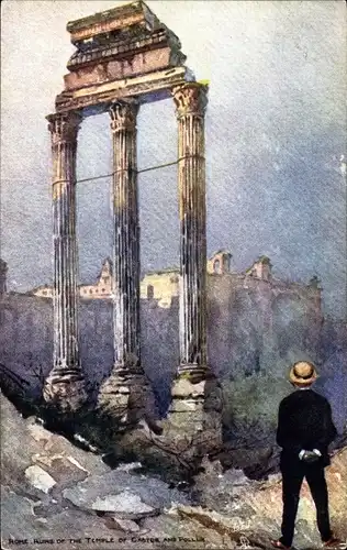 Künstler Ak Roma Rom Lazio, Ruins of the Temple of Castor and Pollux