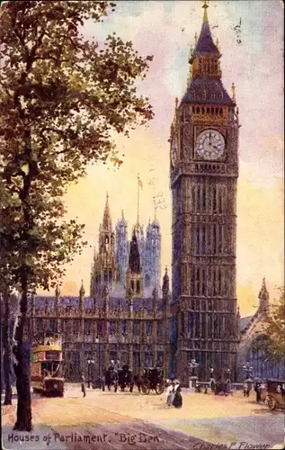 Künstler Ak Flower, Charles, London City, Houses of Parliament, Big Ben, Tuck 7898