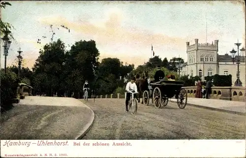 Ak Hamburg Nord Uhlenhorst, Bei der schönen Aussicht, Radfahrer, Kutsche