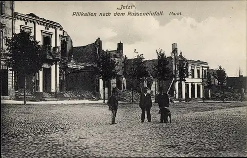 Ak Dobrowolsk Pillkallen Ostpreußen, Nach dem Russeneinfall, Markt, Kriegstrümmer