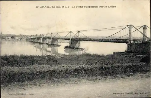 Ak Ingrandes Maine-et-Loire, Le Pont suspendu sur la Loire