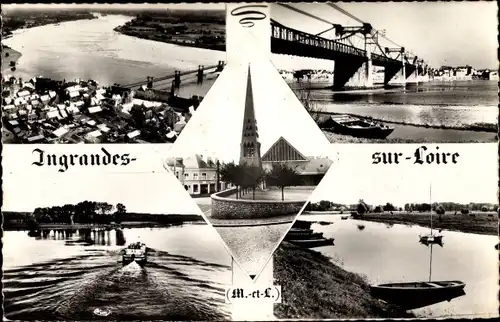 Ak Ingrandes Maine-et-Loire, Luftbild, Brücke, Kirche, Uferpartie