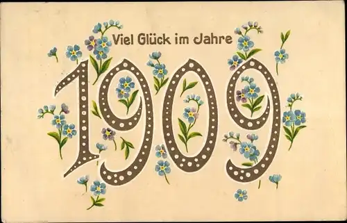 Ak Glückwunsch Neujahr 1909, Vergissmeinnicht