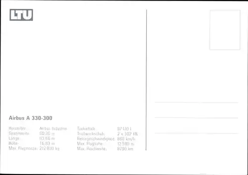 Ak Deutsches Passagierflugzeug, LTU, Airbus A 330 300