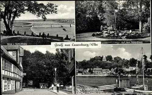 Ak Lauenburg in Schleswig Holstein, Blick vom Schloßberg, Uferpartie, Elbstraße