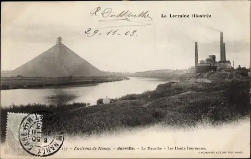 Ak Jarville Meurthe et Moselle, La Meurthe, Les Hauts Fourneaux