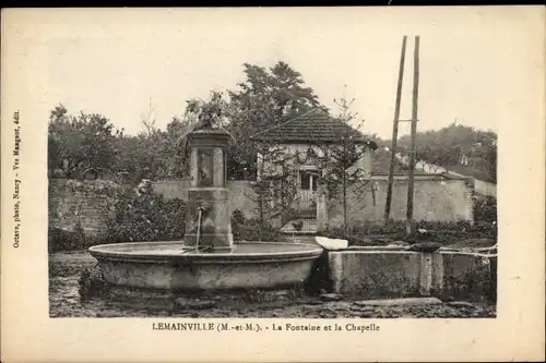Ak Lemainville Meurthe et Moselle, La Fontaine et la Chapelle