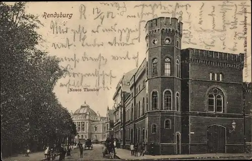 Ak Rendsburg in Schleswig Holstein, Straßenpartie, neues Theater