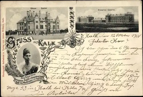 Ak Kalk Köln am Rhein, Kronprinz Kaserne, Offizier Casino, Prinzessin Adolf zu Schaumburg Lippe