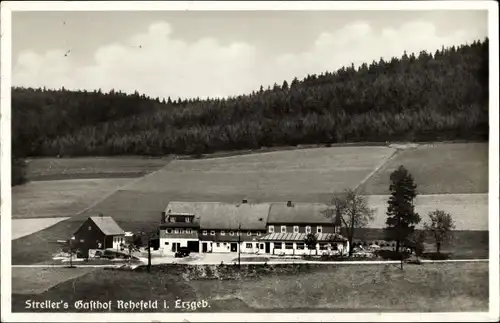 Ak Rehefeld Zaunhaus Altenberg im Erzgebirge, Streller's Gasthof mit Umgebung