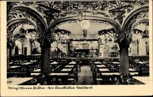 Ak Dresden, Blick in den Augustiner Keller, Säulen, Bar