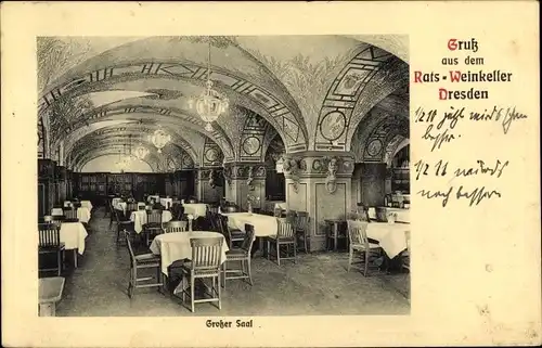 Ak Dresden Zentrum Altstadt, Rats-Weinkeller, Großer Saal,