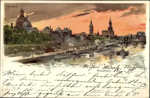 Litho Dresden Altstadt, Gesamtansicht, Elbpartie