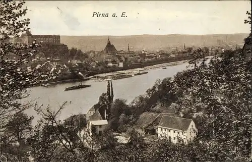 Ak Pirna an der Elbe, Gesamtansicht, Elbpartie