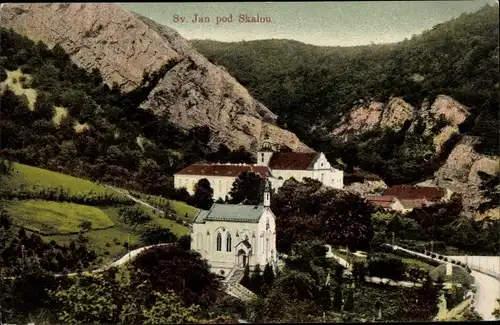 Ak Svatý Jan pod Skalou Sankt Johann unter dem Felsen Mittelböhmen, Kirche, Felsenpartie