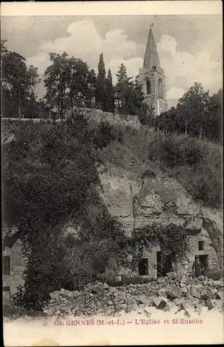 Ak Gennes Maine et Loire, Église et Saint Eusèbe