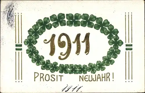 Ak Glückwunsch Neujahr 1911, Glücksklee
