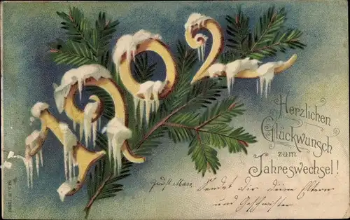 Ak Glückwunsch Neujahr 1902, Tannenbaum-Zweig