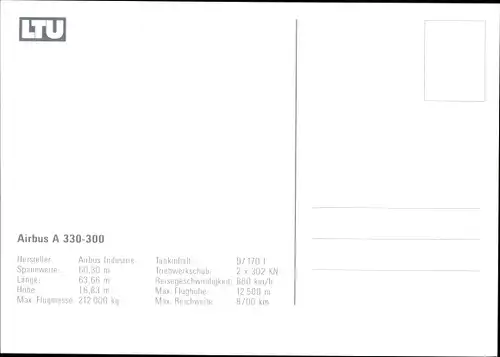 Ak Deutsches Passagierflugzeug, LTU, Airbus A 330 300