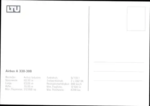 Ak Deutsches Passagierflugzeug, LTU, Airbus A 330 300