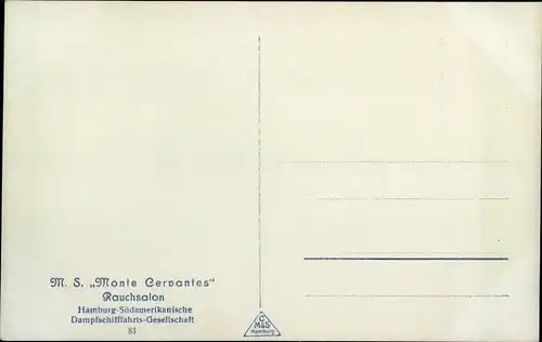 Ak HSDG Dampfer MS Monte Cervantes, Rauchsalon, Innenansicht, Dampfschiff
