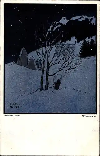 Künstler Ak Holzer, Adalbert, Winternacht, Landschaft