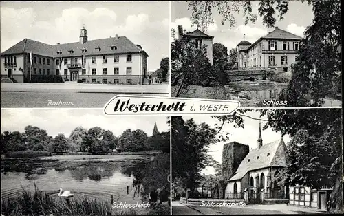 Ak Westerholt Herten im Ruhrgebiet, Schloss, Rathaus, Schlossteich, Schlosskapelle