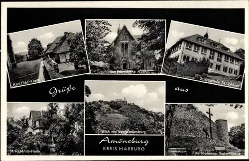 Ak Amöneburg in Hessen, Stiftsschule St, Johann, Karl Diez Heim, St. Rabanus Heim, Gedenkkreuz