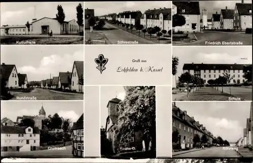 Ak Lohfelden in Hessen, Friedrich Ebertstraße, Kulturhalle, Rundstraße, Crumbach, Kirche