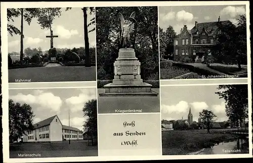 Ak Senden in Westfalen, Mahnmal, St. Johannes Hospital, Marienschule, Teilansicht