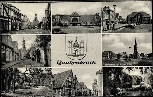 Ak Quakenbrück in Niedersachsen, Markrplatz, St. Marienkirche, Langestraße und Hohe Pforte