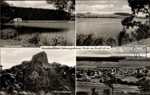 Ak Schwarzenborn Knüll Hessen, Panorama, Am Teich, Knüll Köpfchen, Strandgaststätte